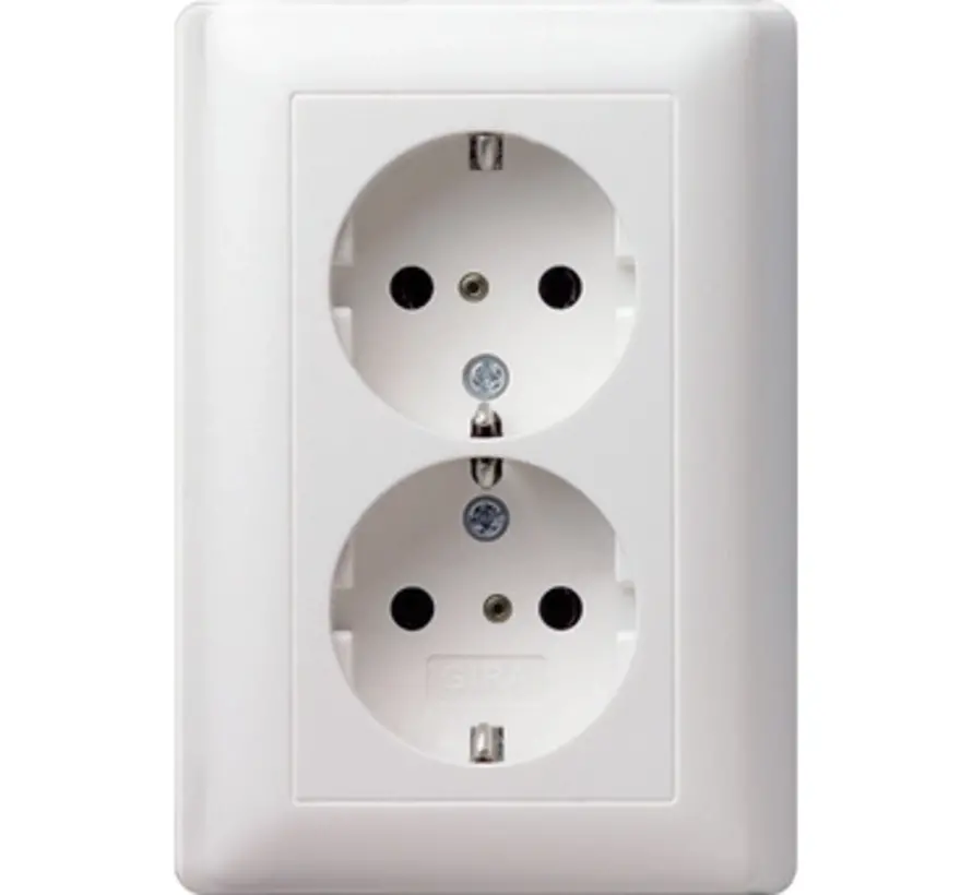 Schuko-Steckdose 2-fach mit erhöhtem Berührungsschutz für 1-fach Unterputzdose System 55 weiß glänzend (078303)