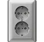 Schuko-Steckdose 2-fach mit erhöhtem Berührungsschutz für 1-fach Unterputzdose System 55 aluminium matt (078326)