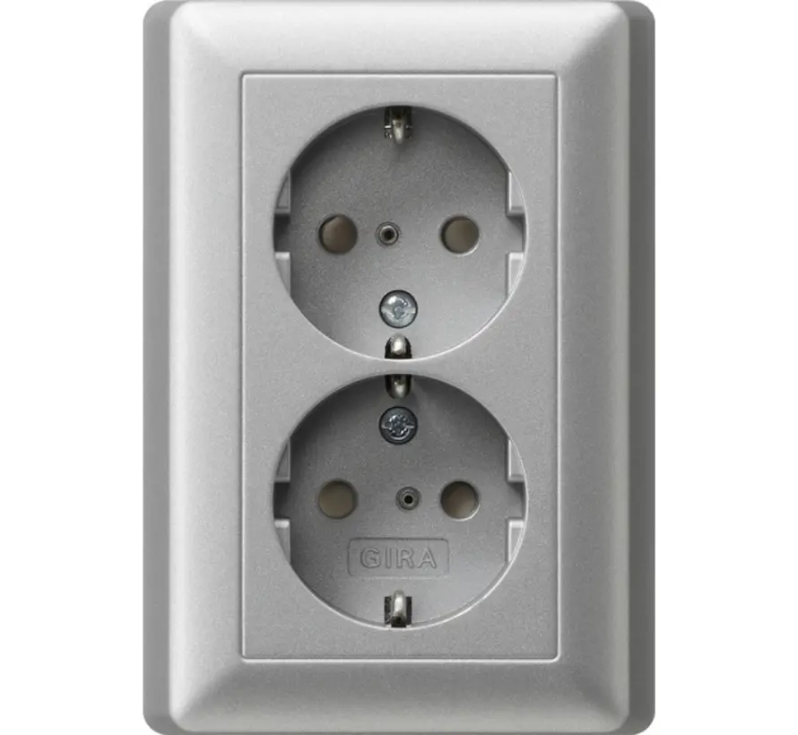 Schuko-Steckdose 2-fach mit erhöhtem Berührungsschutz für 1-fach Unterputzdose System 55 aluminium matt (078326)