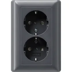 Gira Schuko-Steckdose 2-fach mit erhöhtem Berührungsschutz für 1-fach Unterputzdose System 55 anthrazit matt (078328)