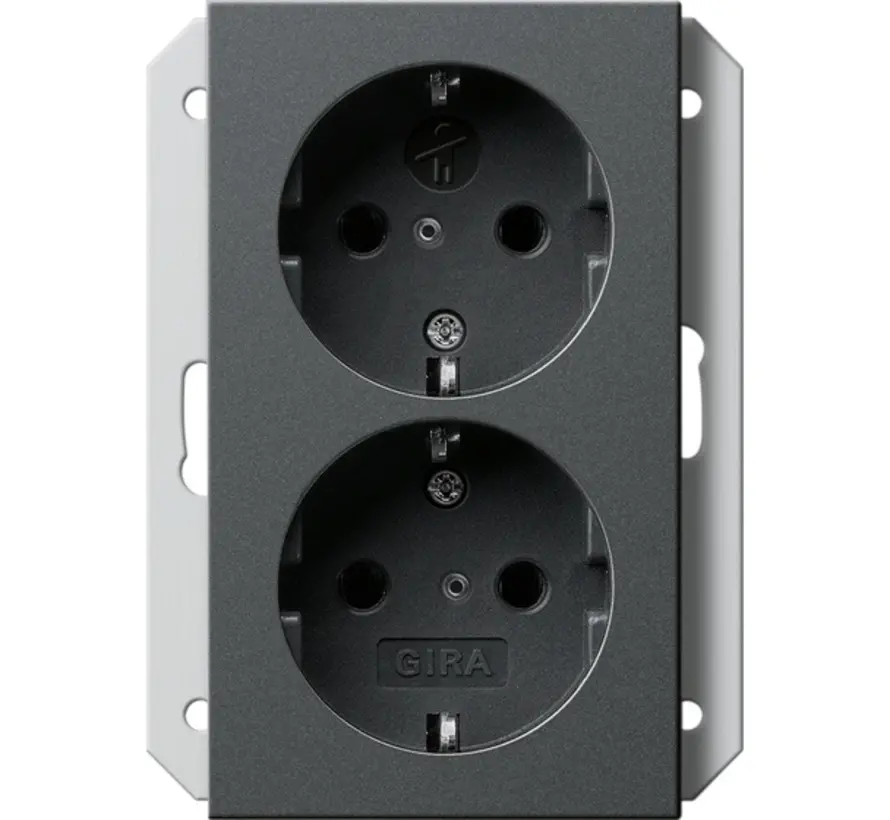 Schuko-Steckdose 2-fach mit erhöhtem Berührungsschutz für 1-fach Unterputzdose System 55 anthrazit matt (273128)