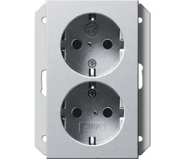 Gira Schuko-Steckdose 2-fach mit erhöhtem Berührungsschutz für 1-fach Unterputzdose System 55 aluminium matt (273126)