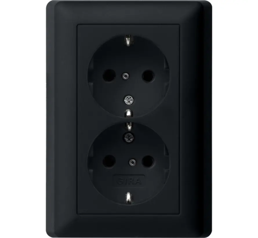 Schuko-Steckdose 2-fach mit erhöhtem Berührungsschutz für 1-fach Unterputzdose System 55 schwarz matt (0783005)