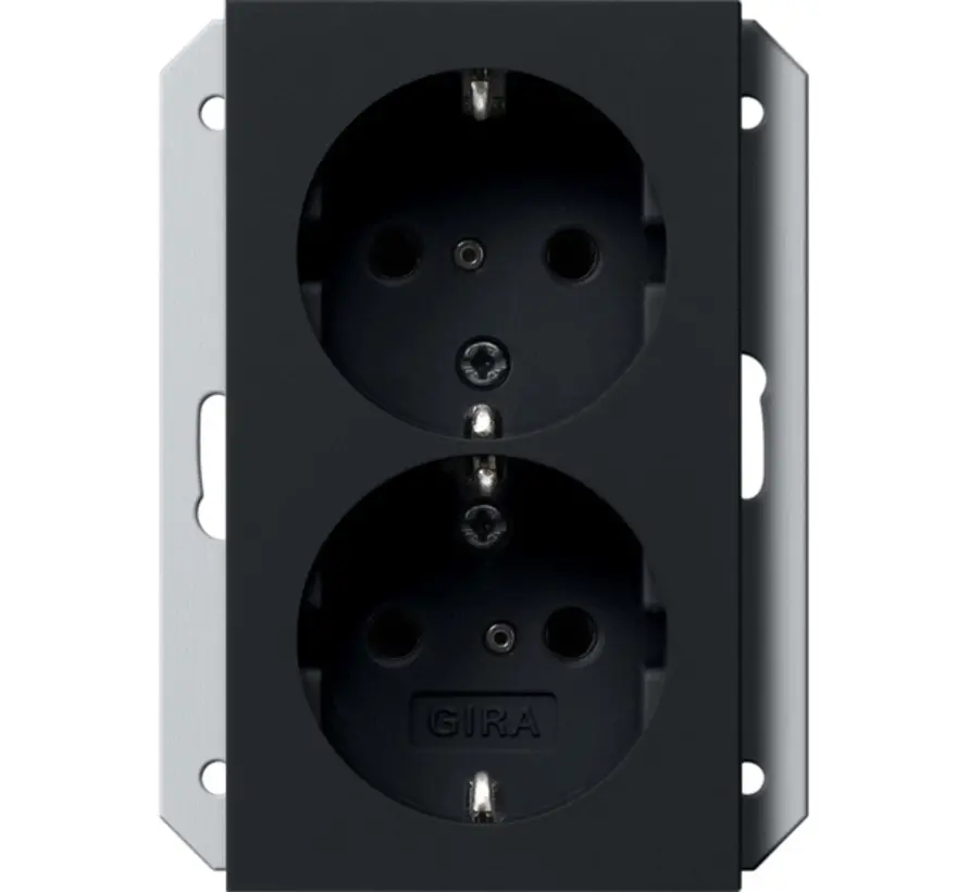 Schuko-Steckdose 2-fach mit erhöhtem Berührungsschutz für 1-fach Unterputzdose System 55 schwarz matt (2731005)