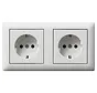 Schuko-Steckdose set 2-fach komplett vorverdrahtet für Duo-Dose Standard 55 weiß matt (479304)