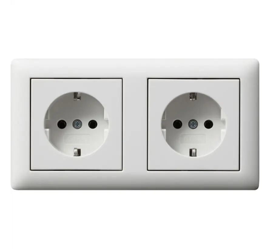 Schuko-Steckdose set 2-fach komplett vorverdrahtet für Duo-Dose Standard 55 weiß matt (479304)