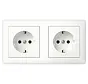 Schuko-Steckdose set 2-fach mit erhöhtem Berührungsschutz komplett vorverdrahtet für Duo-Dose Standard 55 weiß matt (478604)