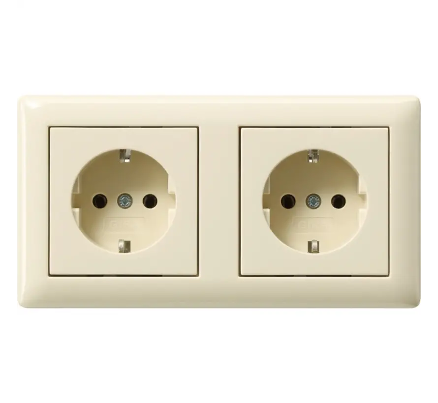 Schuko-Steckdose set 2-fach komplett vorverdrahtet Standard 55 creme glänzend (479301)