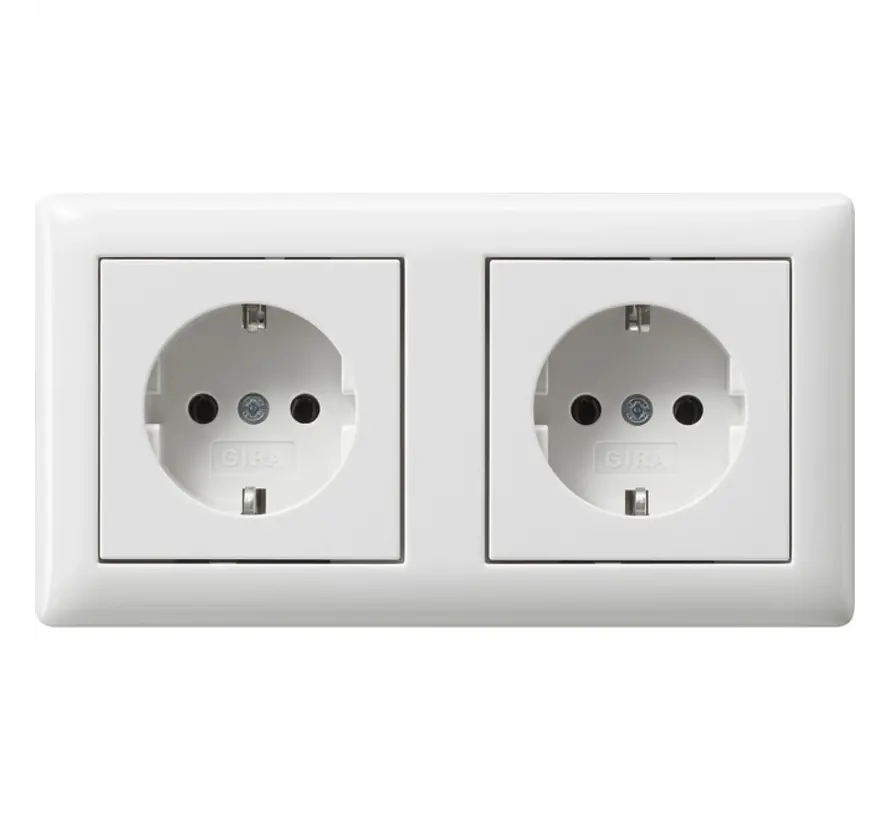 Schuko-Steckdose set 2-fach komplett vorverdrahtet für Duo-Dose Standard 55 weiß glänzend (479303)