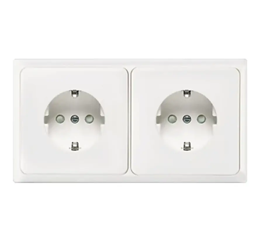 Schuko-Steckdose erhöhtem Berührungsschutz 2-fach flach für Wandkanal Standard Inline reinweiß (80.6512 SI/572.02)