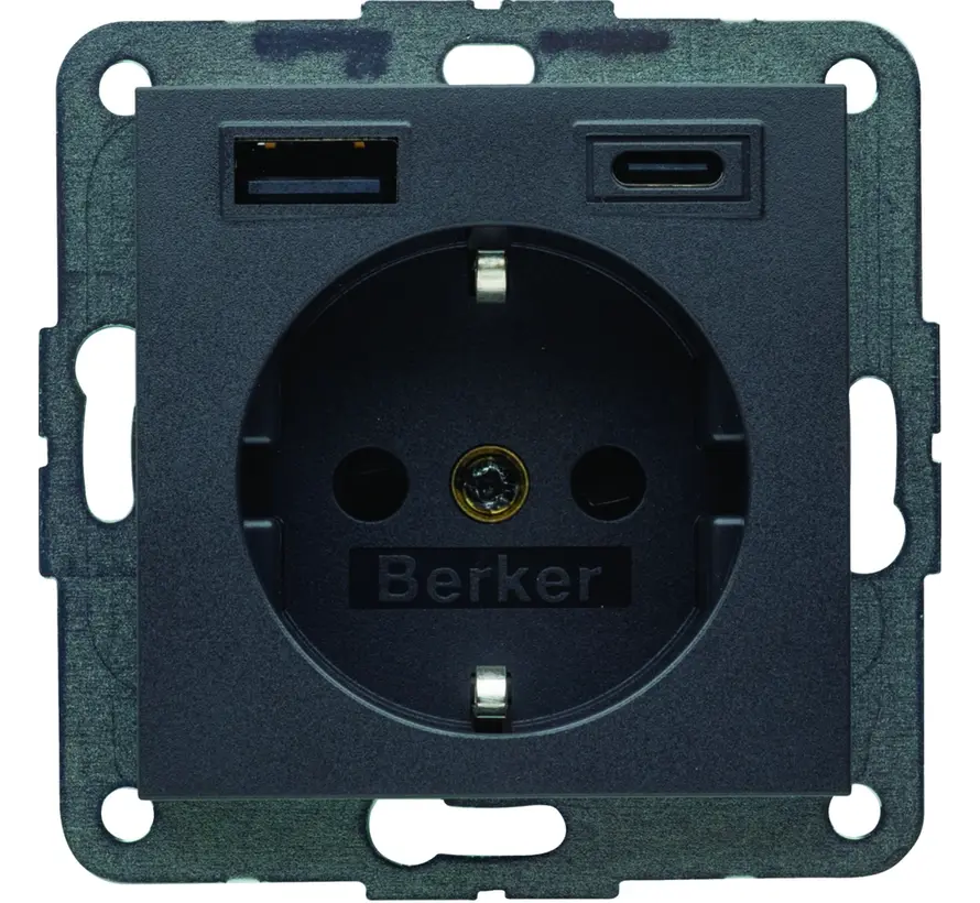 Schuko-Steckdose mit USB-Typ-A und USB-Typ-C S1/B3/B7 anthrazit matt (48141606)