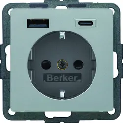 Berker Schuko-Steckdose mit USB-Typ-A und USB-Typ-C Q1/Q3/Q7 aluminium (48146084)