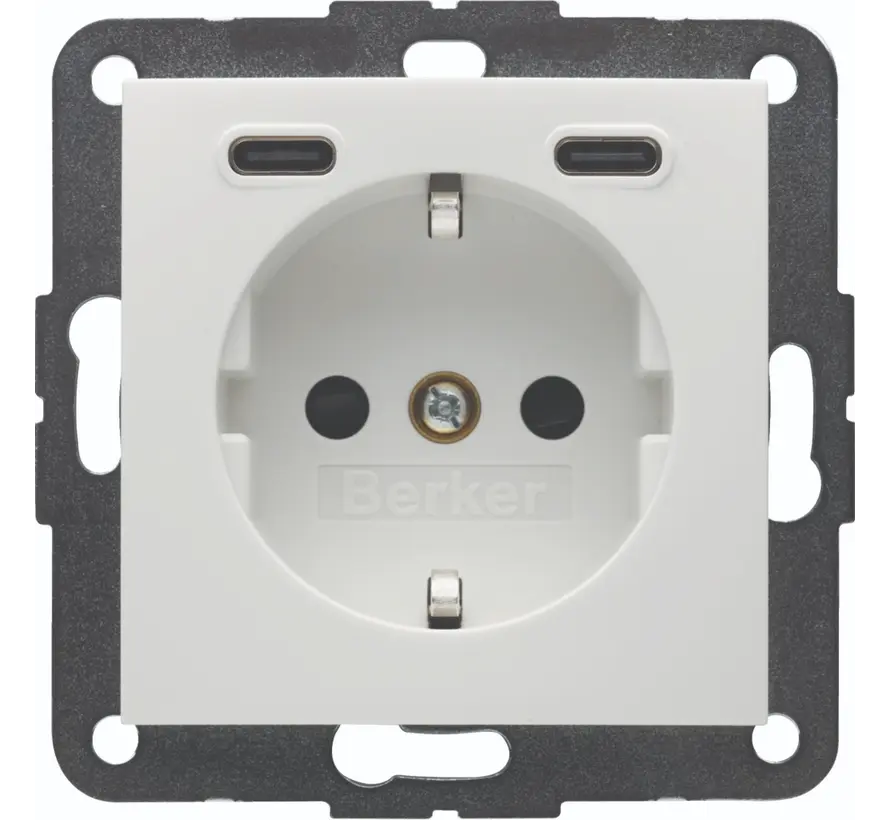 wandcontactdoos randaarde 2 x USB-C S1/B3/B7 creme glans