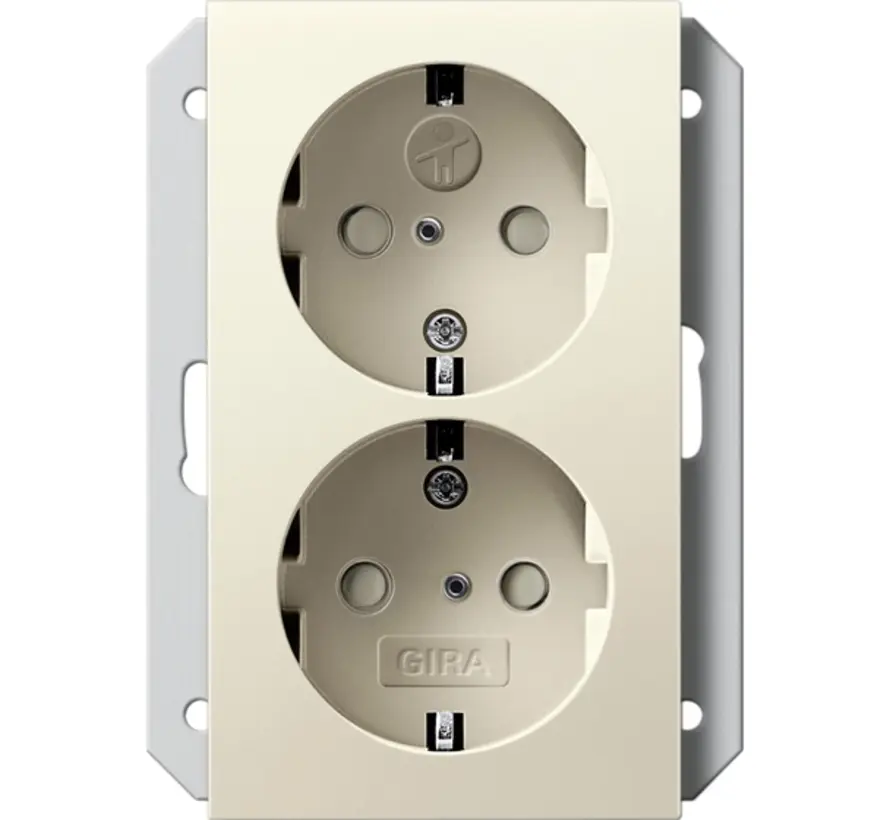 Schuko-Steckdose 2-fach mit erhöhtem Berührungsschutz für 1-fach Unterputzdose System 55 creme glänzend (273101)