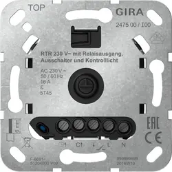 Gira Einsatz Raumtemperaturregler 230V mit Relaisausgang, Ausschalter und Kontrolllicht (247500)