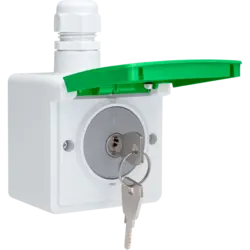 Niko Hydro Schuko-Steckdose mit Klappdeckel Aufputzgehäuse Schloss und Symbol E-Bike grau/grün (700-37871)