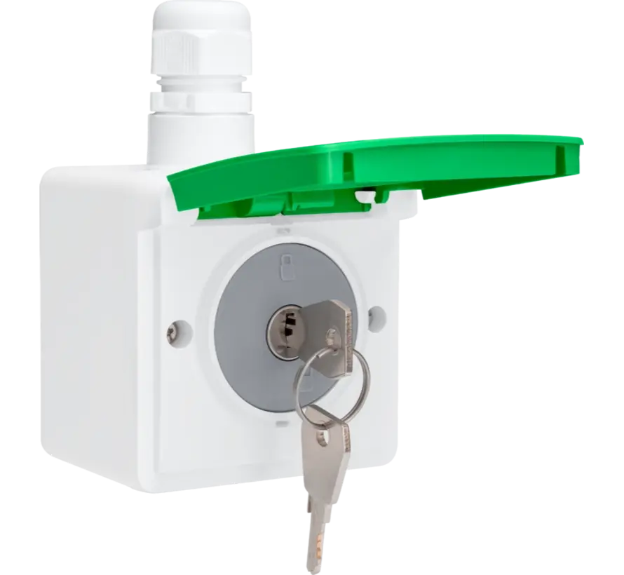 Hydro Schuko-Steckdose mit Klappdeckel Aufputzgehäuse Schloss und Symbol E-Bike weiß/grün (701-37871)