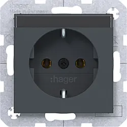 Hager Berker Schuko-Steckdose mit Beschriftungsfeld A1/A8/C1/C8 anthrazit matt (WAS1101AT)