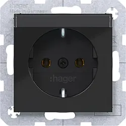 Hager Berker Schuko-Steckdose mit Beschriftungsfeld A1/A8/C1/C8 nachtschwarz glänzend (WAS1101BG)