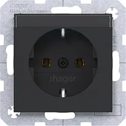 Hager Berker Schuko-Steckdose mit Beschriftungsfeld A1/A8/C1/C8 nachtschwarz matt (WAS1101BM)