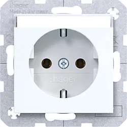 Hager Berker Schuko-Steckdose mit Beschriftungsfeld A1/A8/C1/C8 lichtweiß glänzend (WAS1101WG)