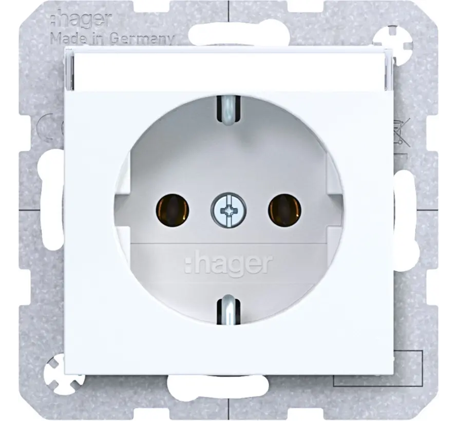 Schuko-Steckdose mit Beschriftungsfeld A1/A8/C1/C8 lichtweiß glänzend (WAS1101WG)