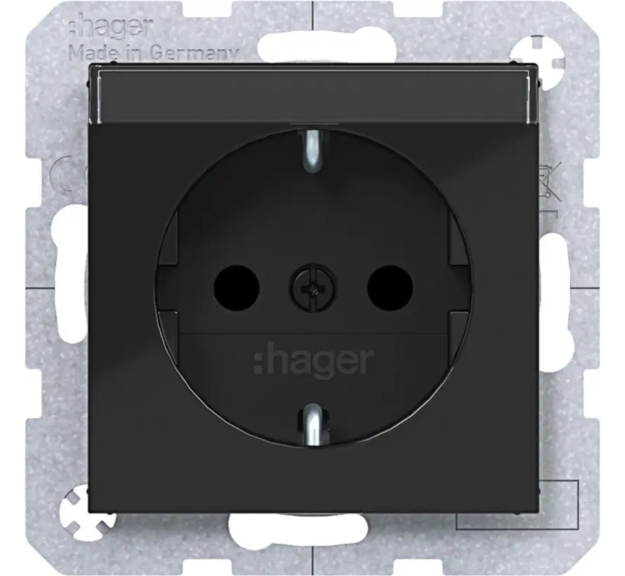Schuko-Steckdose erhöhtem Berührungsschutz mit Beschriftungsfeld A1/A8/C1/C8 nachtschwarz glänzend (WAS1201BG)