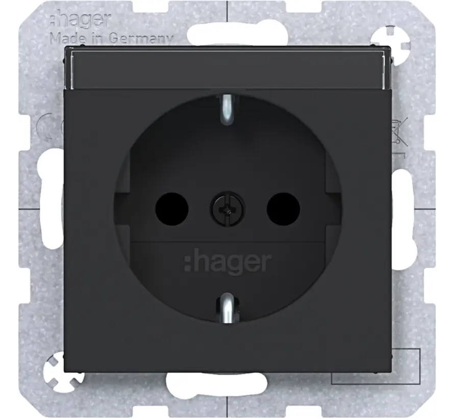 Schuko-Steckdose erhöhtem Berührungsschutz mit Beschriftungsfeld A1/A8/C1/C8 nachtschwarz matt (WAS1201BM)