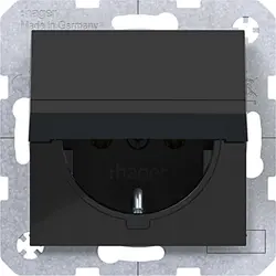 Hager Berker Schuko-Steckdose mit federndem Klappdeckel A1/A8/C1/C8 nachtschwarz glänzend (WAS1110BG)