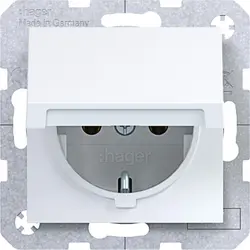 Hager Berker Schuko-Steckdose mit Klappdeckel A1/A8/C1/C8 lichtweiß glänzend (WAS1110WG)