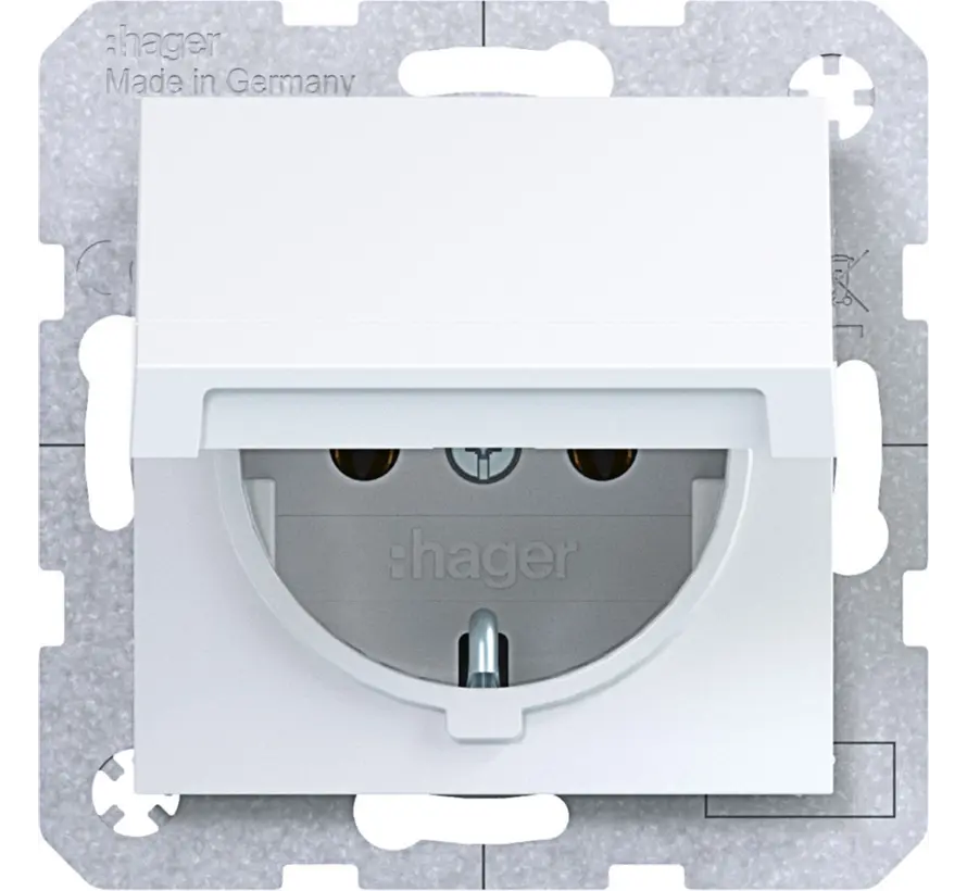Schuko-Steckdose mit Klappdeckel A1/A8/C1/C8 lichtweiß glänzend (WAS1110WG)