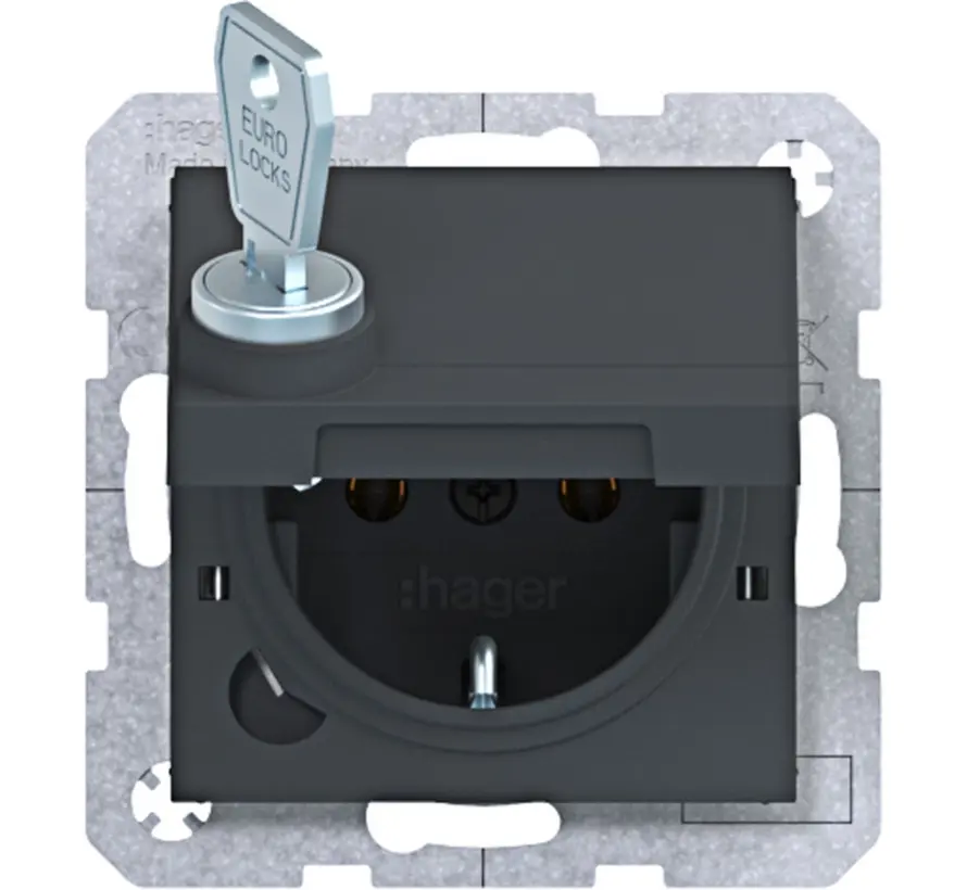 Schuko-Steckdose mit Klappdeckel und Schloss A1/A8/C1/C8 anthrazit matt (WAS1115AT)