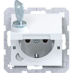 Hager Berker Schuko-Steckdose mit Klappdeckel und Schloss A1/A8/C1/C8 lichtweiß glänzend (WAS1115WG)