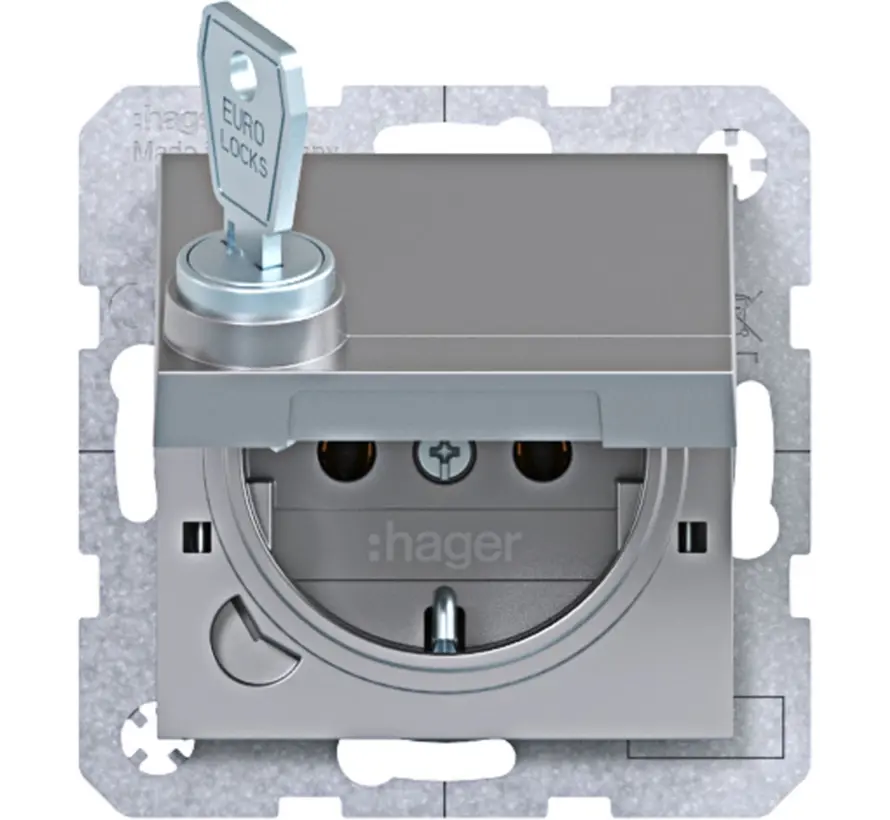 Schuko-Steckdose mit Klappdeckel und Schloss A1/A8/C1/C8 titan (WAS1115TA)