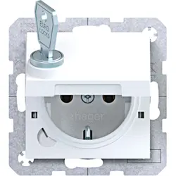 Hager Berker Schuko-Steckdose mit Klappdeckel und Schloss A1/A8/C1/C8 lichtweiß matt (WAS1115WM)