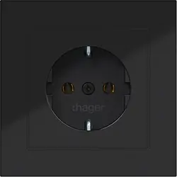 Hager Berker Schuko-Steckdose mit Vollplatte für Einzelmontage A1 nachtschwarz glänzend (WAS1120BG)