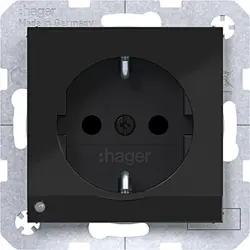 Hager Berker Schuko-Steckdose erhöhtem Berührungsschutz mit LED-Orientierungslicht A1/A8/C1/C8 nachtschwarz glänzend (WAS1462BG)