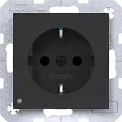 Hager Berker Schuko-Steckdose erhöhtem Berührungsschutz mit LED-Orientierungslicht A1/A8/C1/C8 nachtschwarz matt (WAS1462BM)