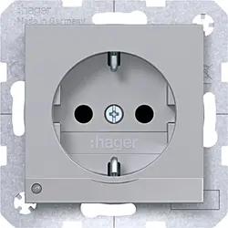 Hager Berker Schuko-Steckdose erhöhtem Berührungsschutz mit LED-Orientierungslicht A1/A8/C1/C8 titan matt (WAS1462TA)