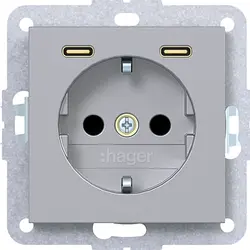 Hager Berker Schuko-Steckdose mit 2x USB-C A1/A8/C1/C8 titan (WAS4055TA)