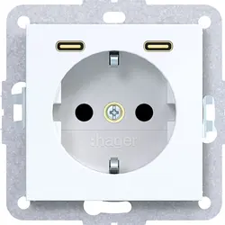 Hager Berker Schuko-Steckdose mit 2x USB-C A1/A8/C1/C8 lichtweiß glänzend (WAS4055WG)