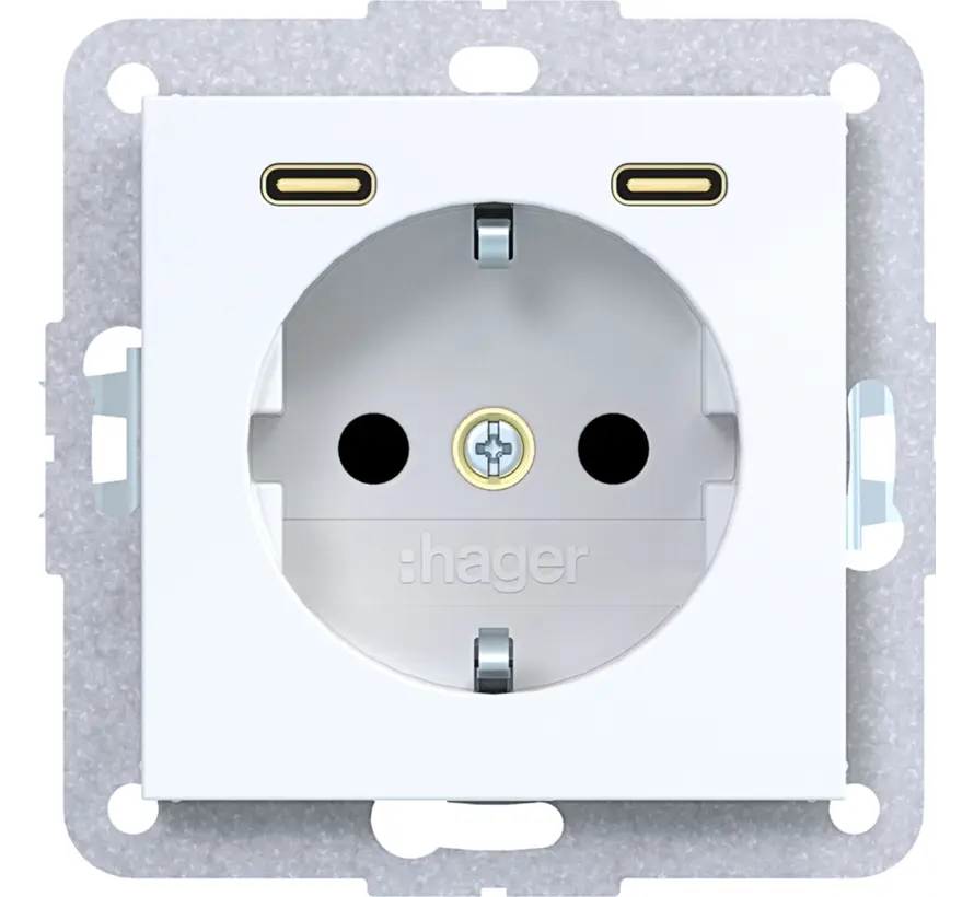 Schuko-Steckdose mit 2x USB-C A1/A8/C1/C8 lichtweiß glänzend (WAS4055WG)