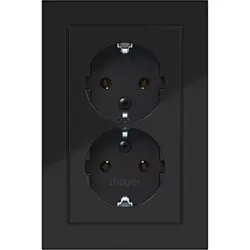Hager Berker Schuko-Steckdose 2-fach für 1-fach Unterputzdose A1 nachtschwarz glänzend (WAS2175BG)