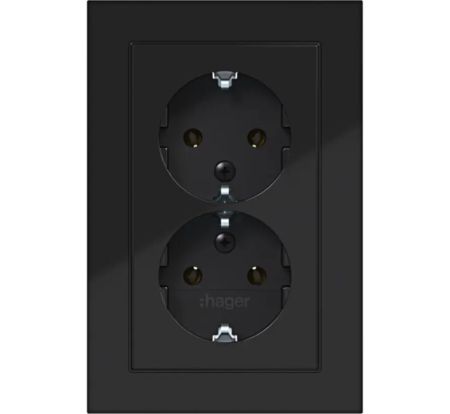 Schuko-Steckdose 2-fach für 1-fach Unterputzdose A1 nachtschwarz glänzend (WAS2175BG)
