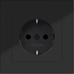 Hager Berker Schuko-Steckdose erhöhtem Berührungsschutz mit Vollplatte für Einzelmontage A1 nachtschwarz glänzend (WAS1220BG)