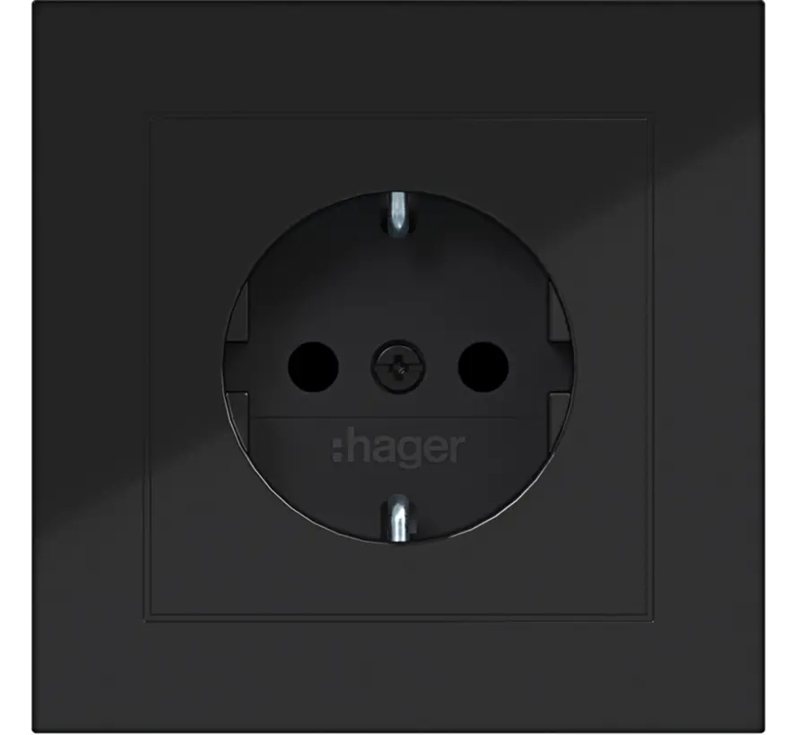 Schuko-Steckdose erhöhtem Berührungsschutz mit Vollplatte für Einzelmontage A1 nachtschwarz glänzend (WAS1220BG)