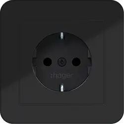 Hager Berker Schuko-Steckdose erhöhtem Berührungsschutz mit Vollplatte für Einzelmontage C1 nachtschwarz glänzend (WAS1221BG)