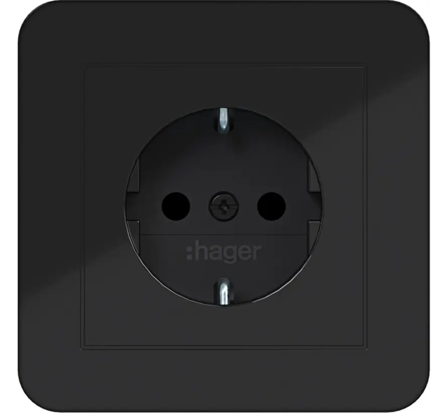 Schuko-Steckdose erhöhtem Berührungsschutz mit Vollplatte für Einzelmontage C1 nachtschwarz glänzend (WAS1221BG)