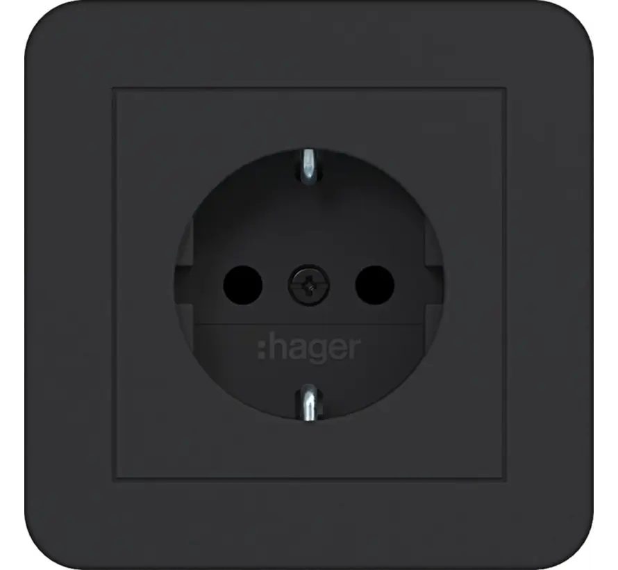 Schuko-Steckdose erhöhtem Berührungsschutz mit Vollplatte für Einzelmontage C1 nachtschwarz matt (WAS1221BM)