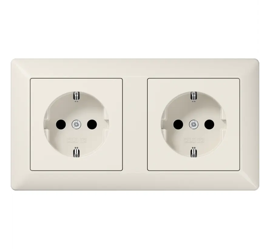 Schuko-Steckdose set 2-fach vorverdrahtet für Duo-Dose AS500 creme (AS 1520-2)